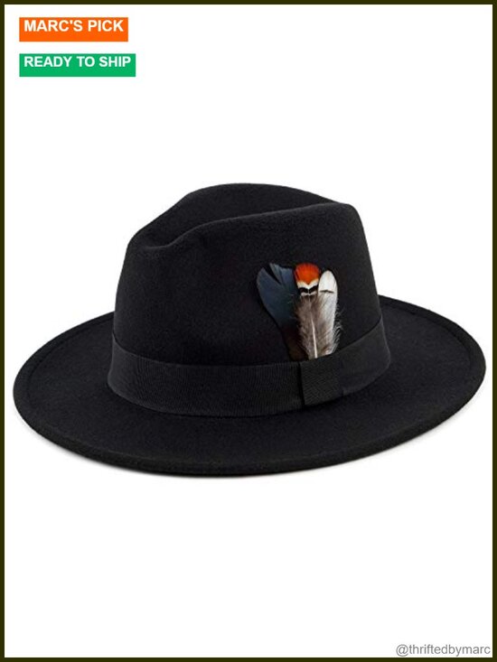 Classic Fedora Hat Wide Brim Felt Dress Hat with Removable Feathers Unisex